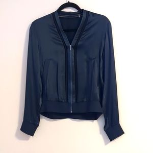 ELIE TAHARI  - Silk Bomber  Top / Jacket - Dark Blue  Size XS